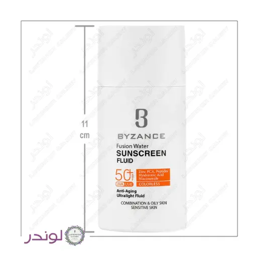 ضد آفتاب فلوئیدی بیزانس SPF50 فلوئید ضد آفتاب بی رنگ بیزانس مدل فیوژن واتر برای پوست چرب و مختلط