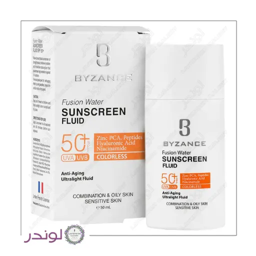 ضد آفتاب فلوئیدی بیزانس SPF50 فلوئید ضد آفتاب بی رنگ بیزانس مدل فیوژن واتر برای پوست چرب و مختلط
